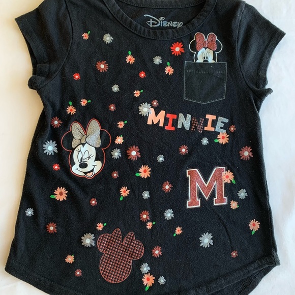Black short sleeve Minnie Mouse T-shirt Girl size 4 100% cotton Disney brand - Picture 2 of 5